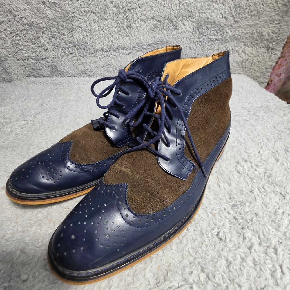 La Milano Italian Two tone Wingtip Brogue Chukka Boots Navy Suede Leather Men 12